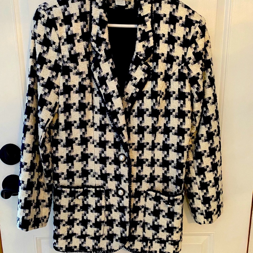 Navy and White Houndstooth Jacket